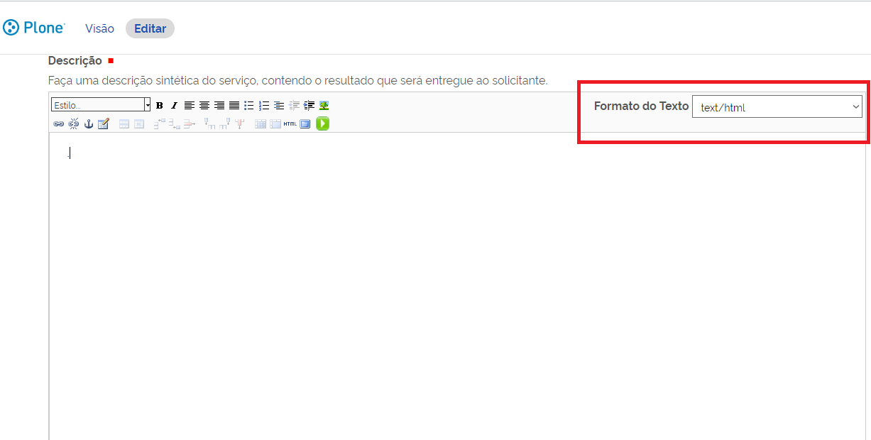 campo formato do texto