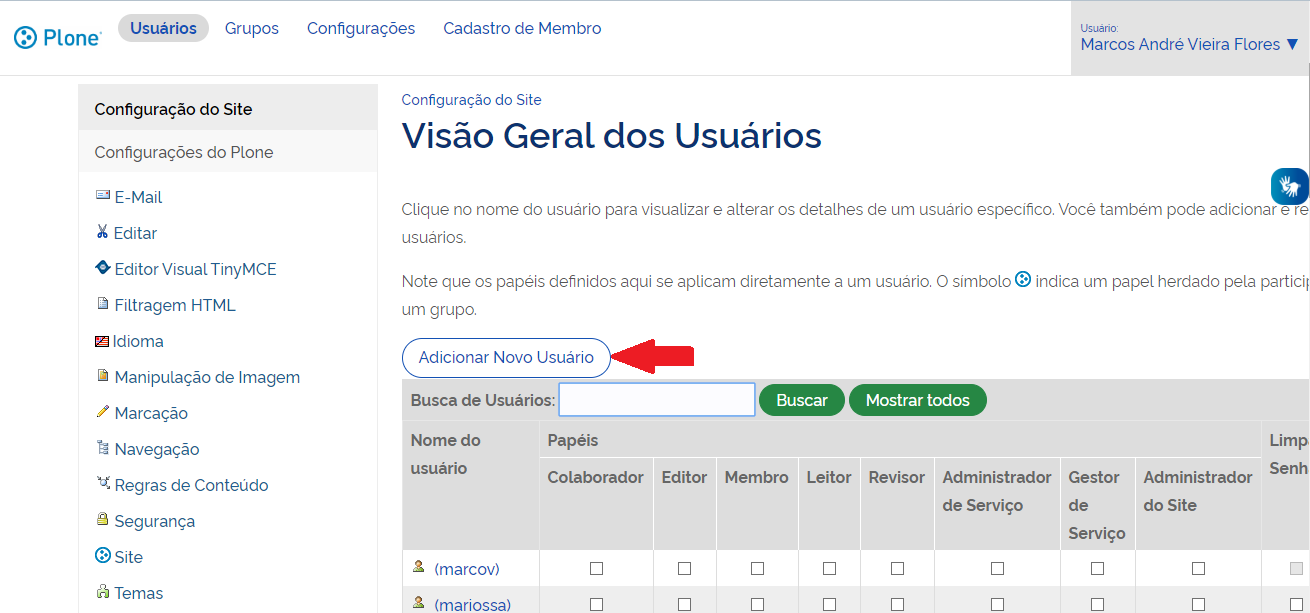 botão adicionar novo usuário