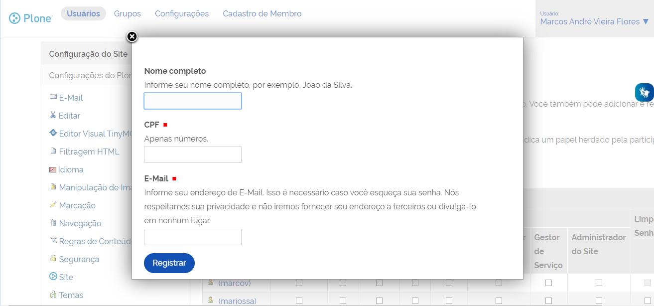Cadastro dos dados do editor