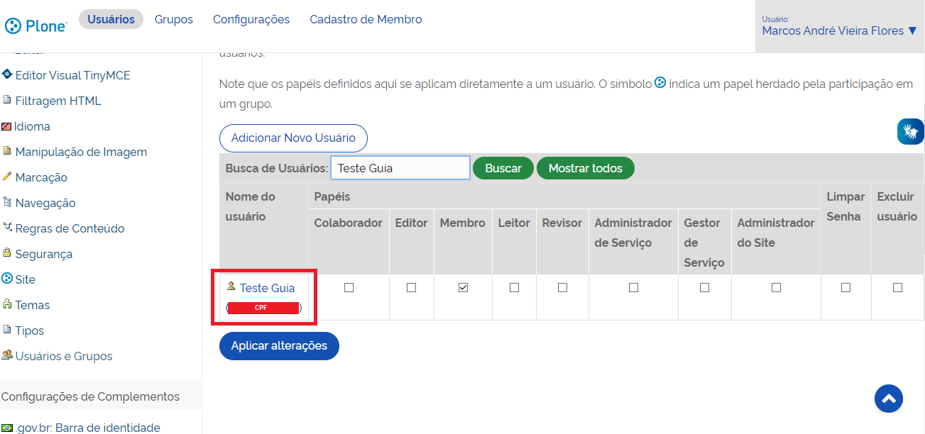 Página usuários e grupos 2 - busca do editor