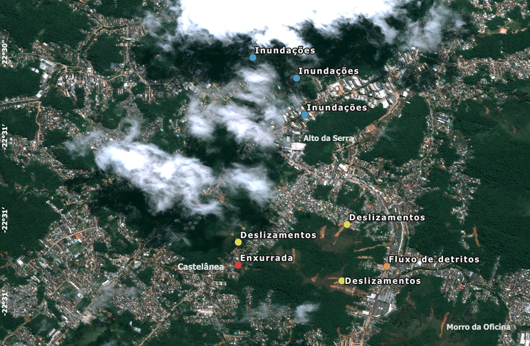Imagens de satélite apoiam ação da Defesa Civil Nacional em Petrópolis