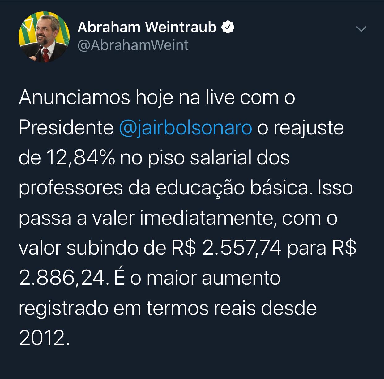 Twitter do ministro da Educação