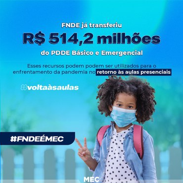FNDE já transferiu R$ 514,2 milhões do PDDE Básico e Emergencial