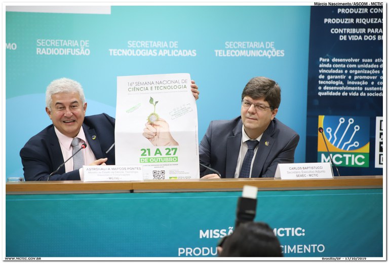 Ministro Marcos Pontes fala sobre a 16ª Semana Nacional de Ciência e Tecnologia Foto: MCTIC