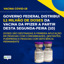 Governo envia mais 1,1 milhão de doses de vacina covid-19 da Pfizer