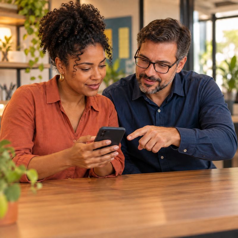 Conferindo informações juntos no celular