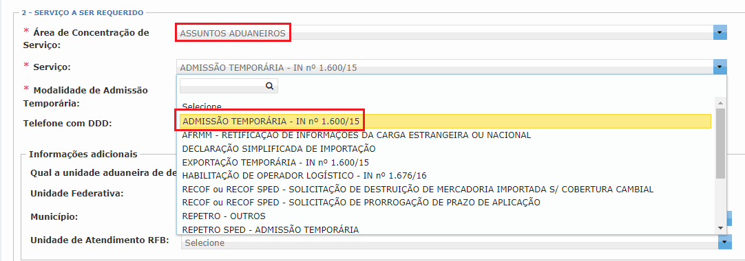 tela do e-cac mostrando como solicitar admissão temporária