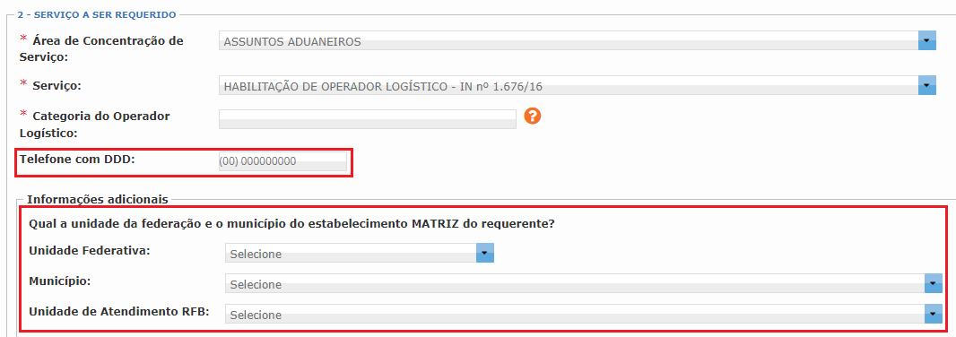 telefone e matriz do operador logistico