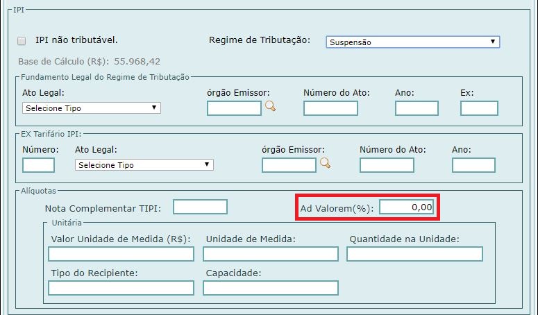 Imagem 2 - Aliquota suspensão com redução