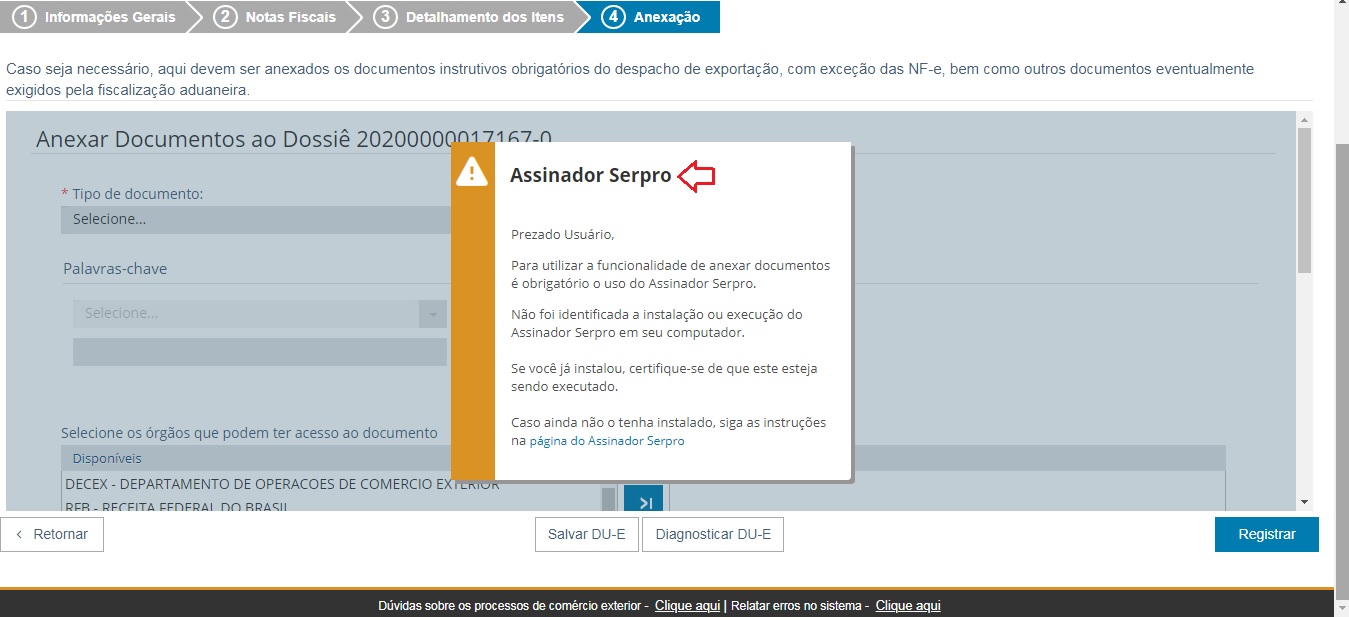 Anexação de Documentos — Receita Federal
