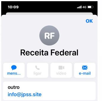 Imagem 1 - Imagem com símbolo da Receita Federal, com e-mail falso: info@jpss.site.