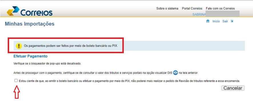 Pagamento Correios