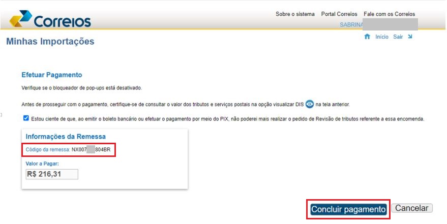 Pagamento Correios
