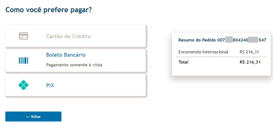 Pagamento Correios