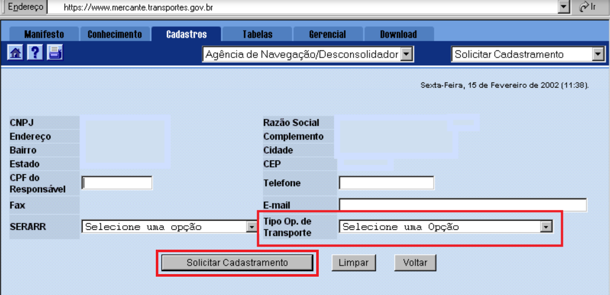 Solicitar cadastramento