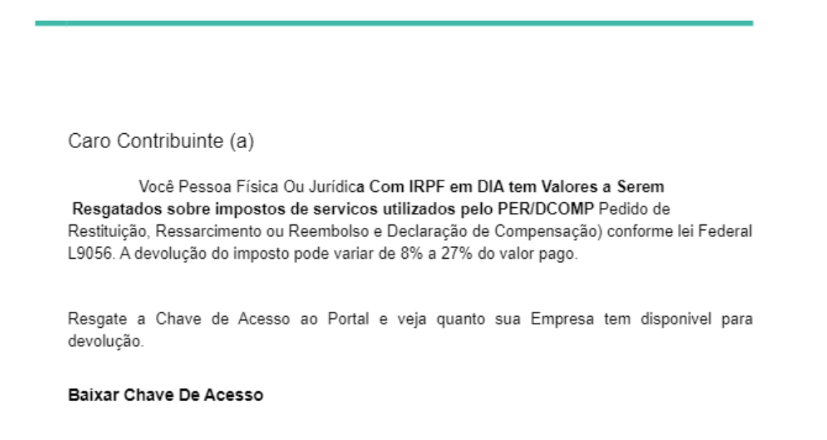 Recebeu uma mensagem para reembolso do Fisco? É falso