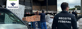 A droga estava escondida em fundo falso de carreta de caminhão retido por importação irregular de pneus.