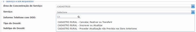 Campo Área Concentração de Serviço