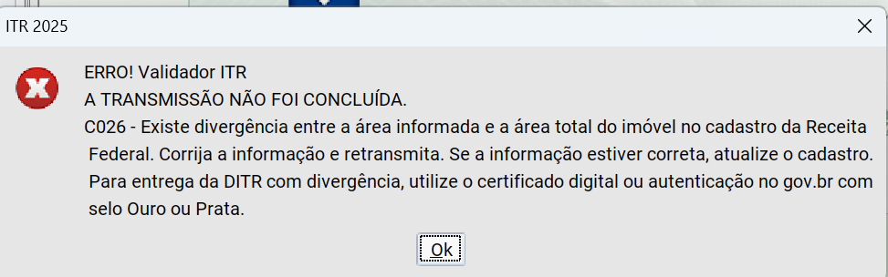 Mensagem erro ITR 2025