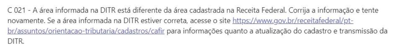Mensagem erro - Área Divergente Cafir