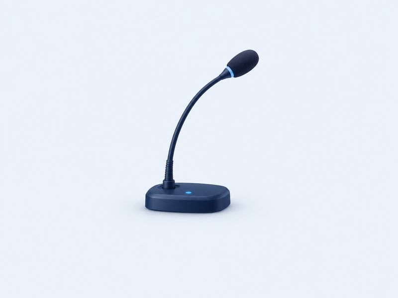 Microfone de conferência azul-escuro sobre fundo azul-claro