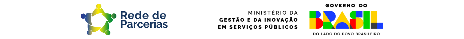 banner decorativo com o logo da Rede de Parcerias e do Ministério da Gestão e da Inovação.