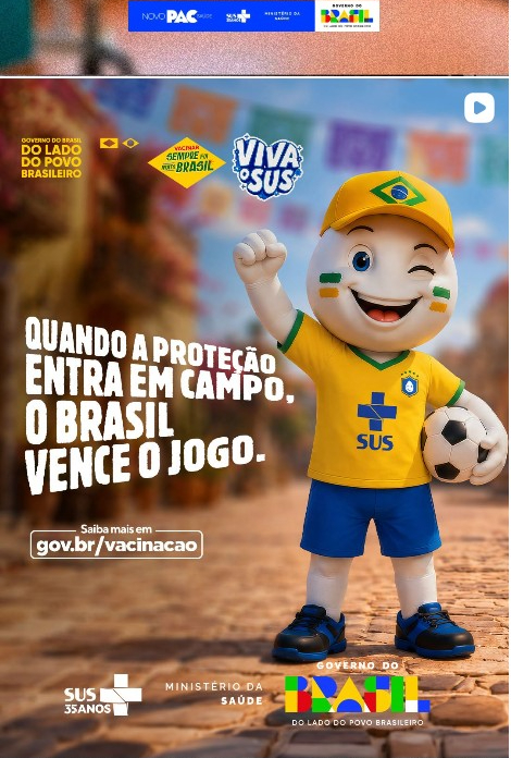 Curtir os jogos, conhecer novos lugares e viver a emoção da Copa também combina com viajar com proteção.  Antes de embarcar para acompanhar o Brasil em campo, lembre-se de conferir sua caderneta de vacinação. Estar protegido contra o sarampo ajuda a tornar a viagem mais segura para você e para todos ao seu redor.  Viajar com segurança também faz parte da torcida.  Saiba mais em: gov.br/vacinacao