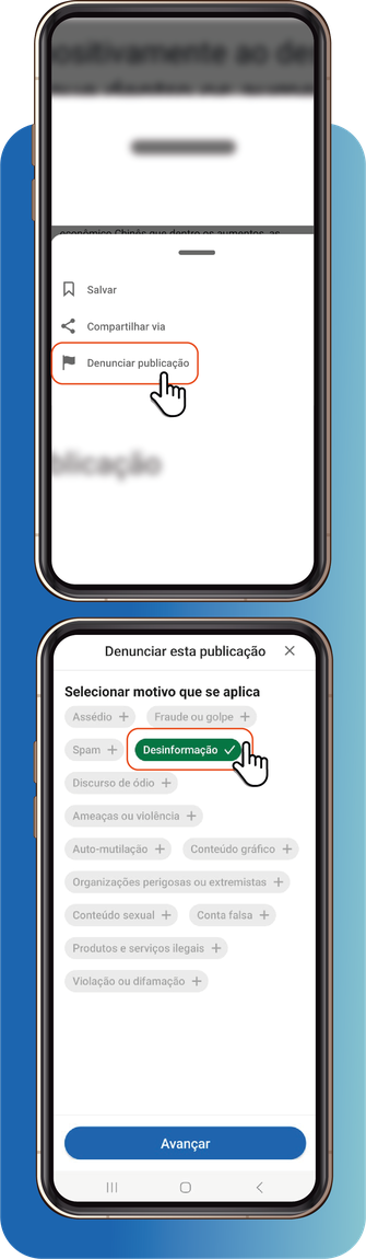 Saúde com Ciência - Clique em Denunciar publicação e depois escolha desinformação