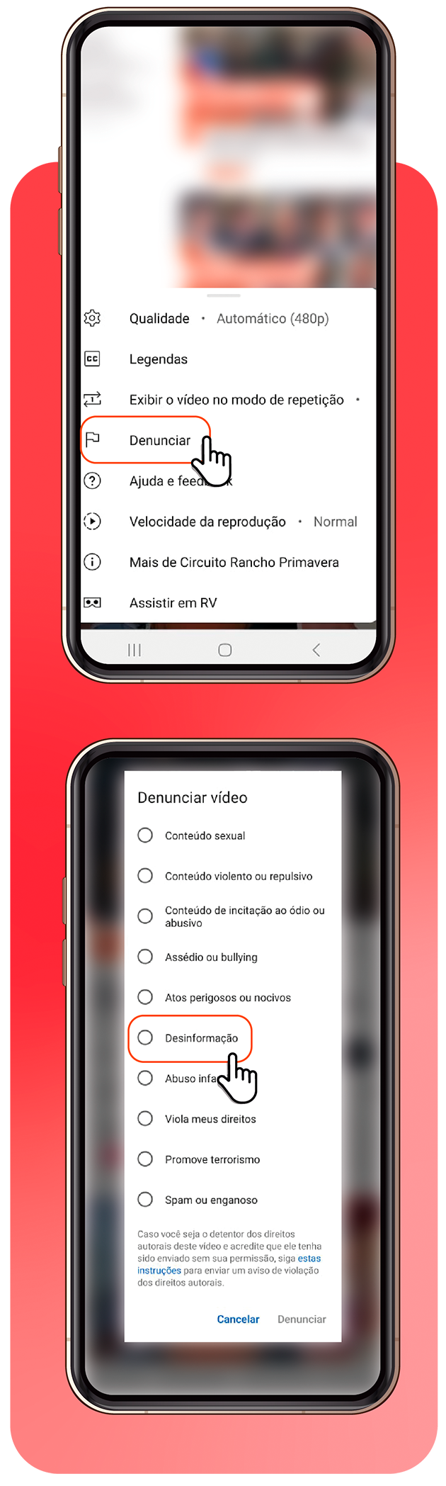 Saúde com Ciência - Clique em Denunciar e depois Desinformação