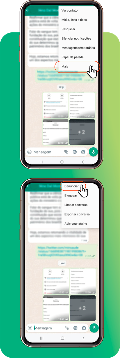 Saúde com Ciência - Clique em Mais e depois em Denunciar