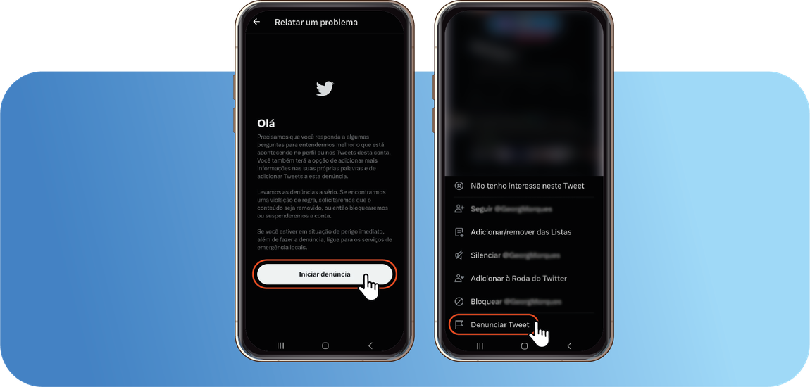 Saúde com Ciência - Clique em Iniciar Denúncia e depois em Denunciar Tweet