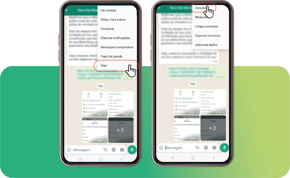 Saúde com Ciência - Clique em Mais e depois em Denunciar