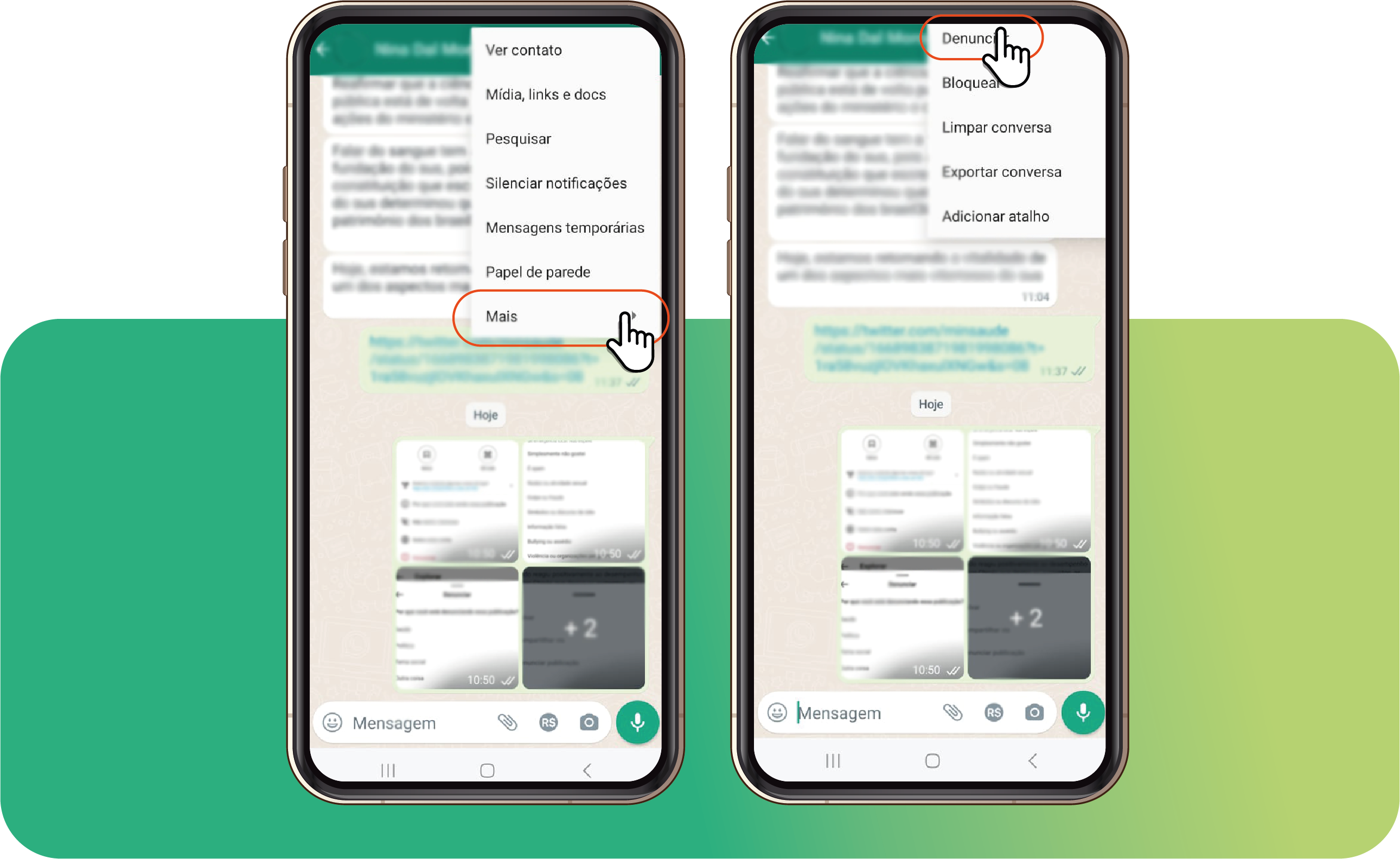 Saúde com Ciência - Clique em Mais e depois em Denunciar