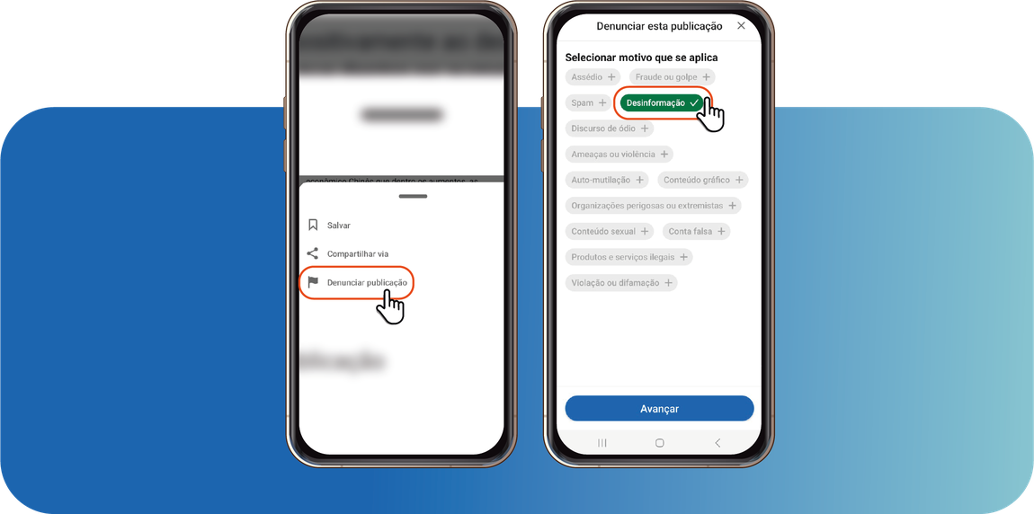 Saúde com Ciência - Clique em Denunciar publicação e depois escolha desinformação