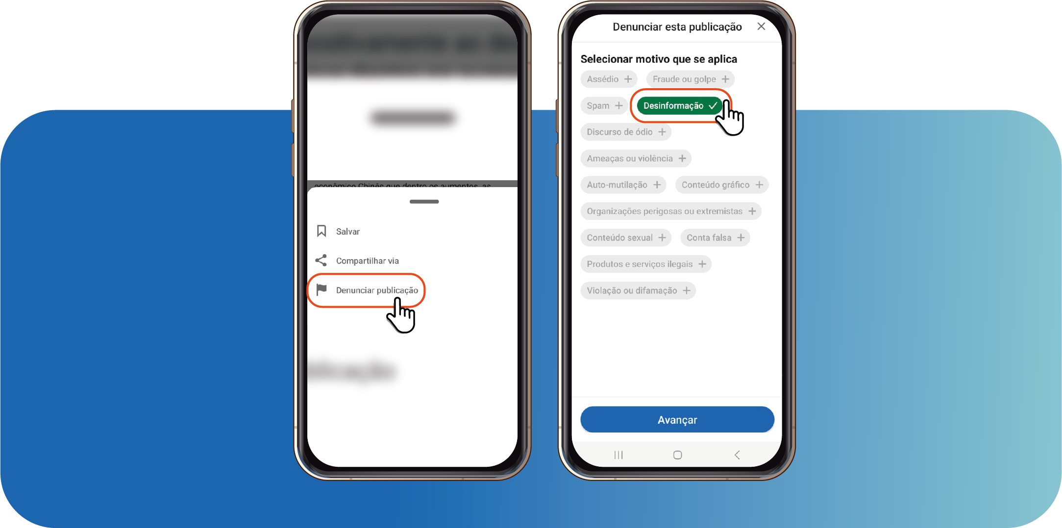 Saúde com Ciência - Clique em Denunciar publicação e depois escolha desinformação