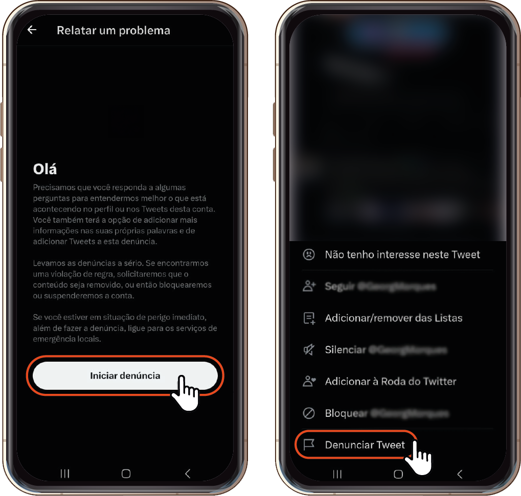 Saúde com Ciência - Clique em Iniciar Denúncia e depois em Denunciar Tweet