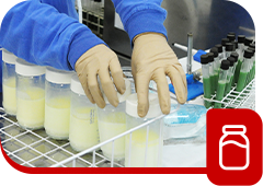 Profissional organizando garrafas de leite para doação