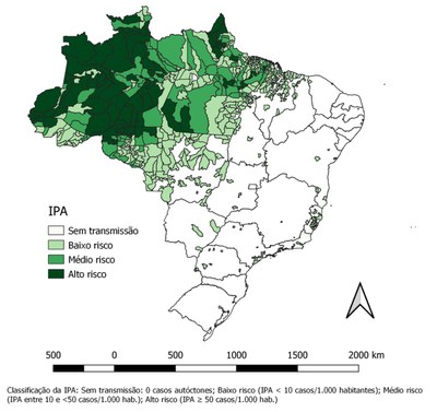 Mapa de risco por município de infecção, Brasil, 2008
