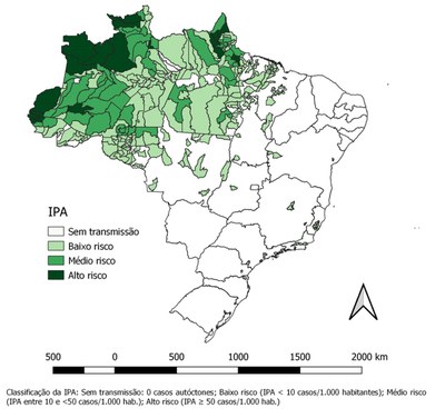 Mapa de risco por município de infecção, Brasil, 2016