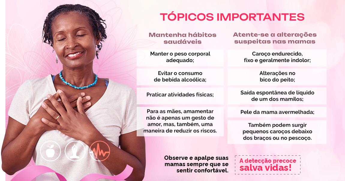 Tópicos importantes: Mantenha hábitos saudáveis - Atente-se a alterações suspeitas nas mamas