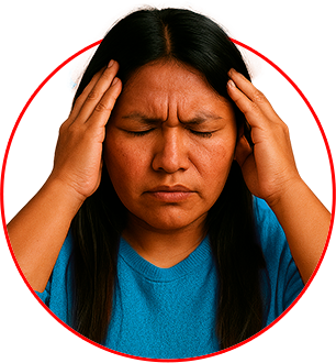 Mulher com sintoma de Dores de cabeça e no corpo