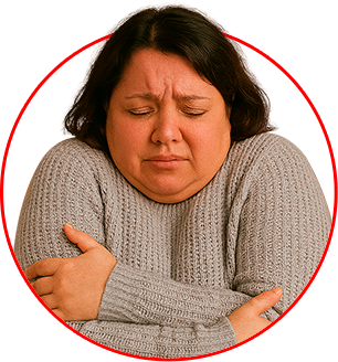 Mulher com sintomas de calafrios e tremores