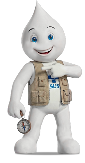 Zé Gotinha com vestimentas de áreas de mata