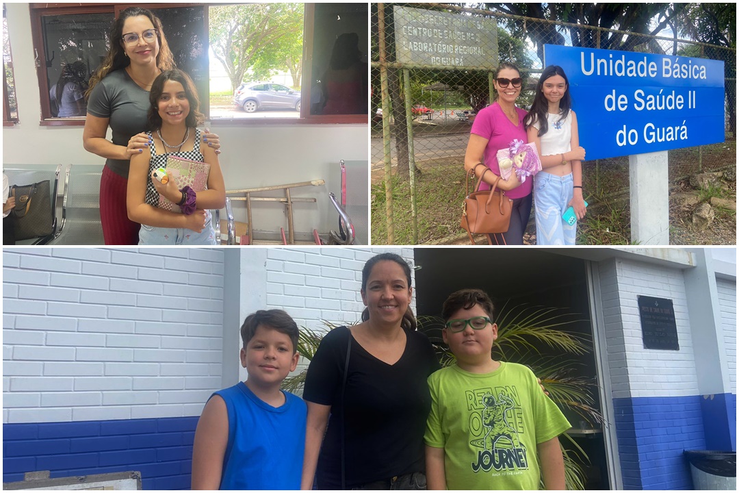 Suellen e Sofia, Erika e Isabel e Patrícia com os gêmeos Isaque e Lucas: vacina no braço e prevenção em casa para combater o mosquito. Fotos: Vinicius Neves/Secom/PR