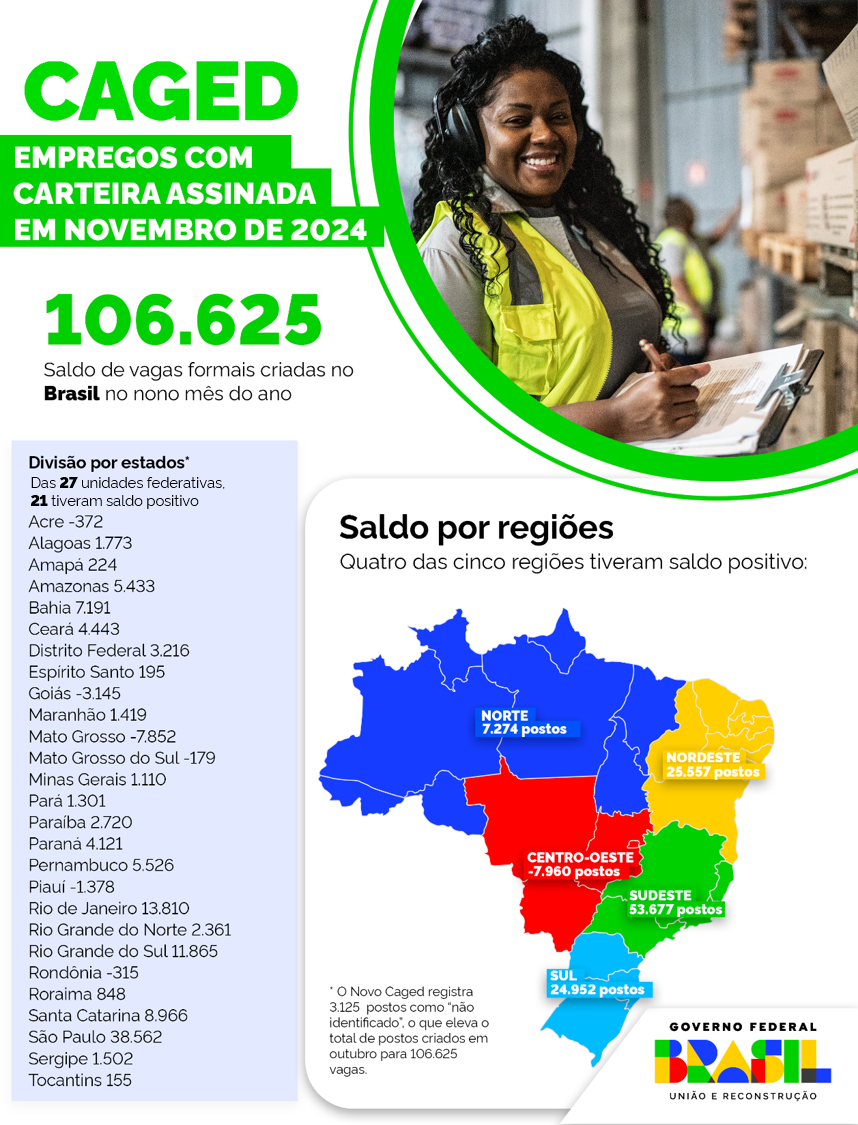 Infográfico 2 - Dados de novembro do Novo Caged em todo o país