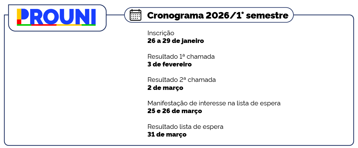 Confira o cronograma do Prouni 2026/1