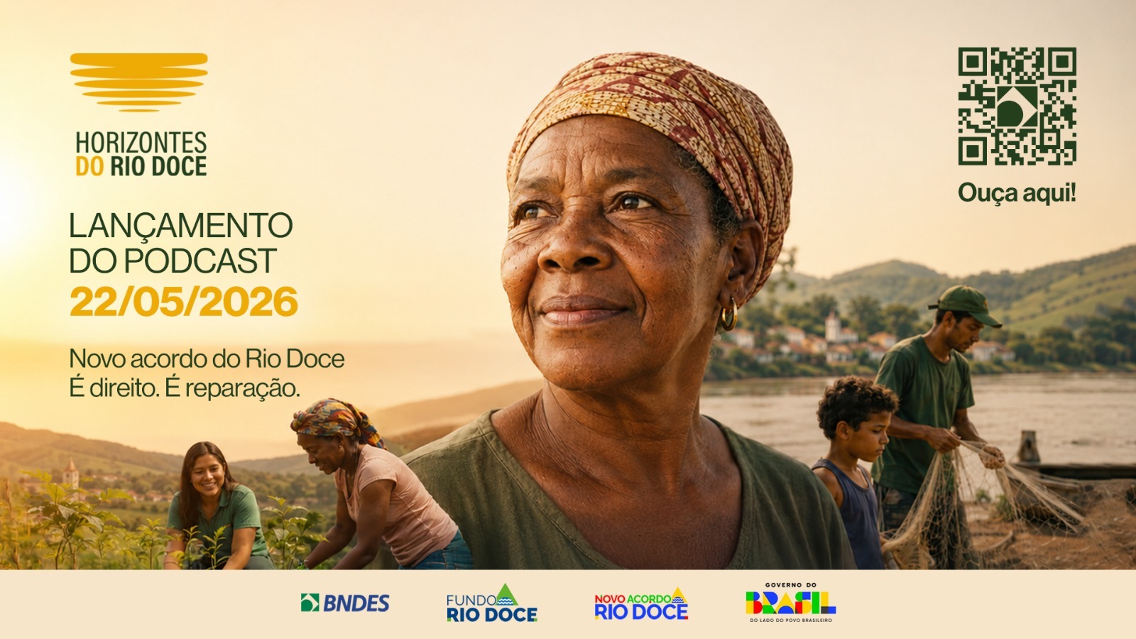 Banner podcast sobre o Novo Acordo do Rio Doce