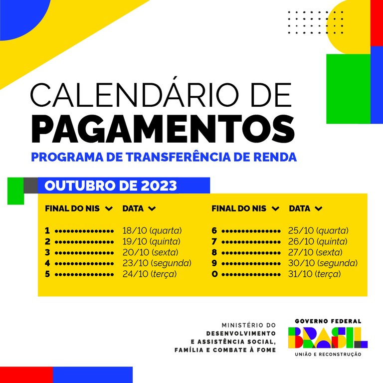 Calendário do Bolsa Família OUT