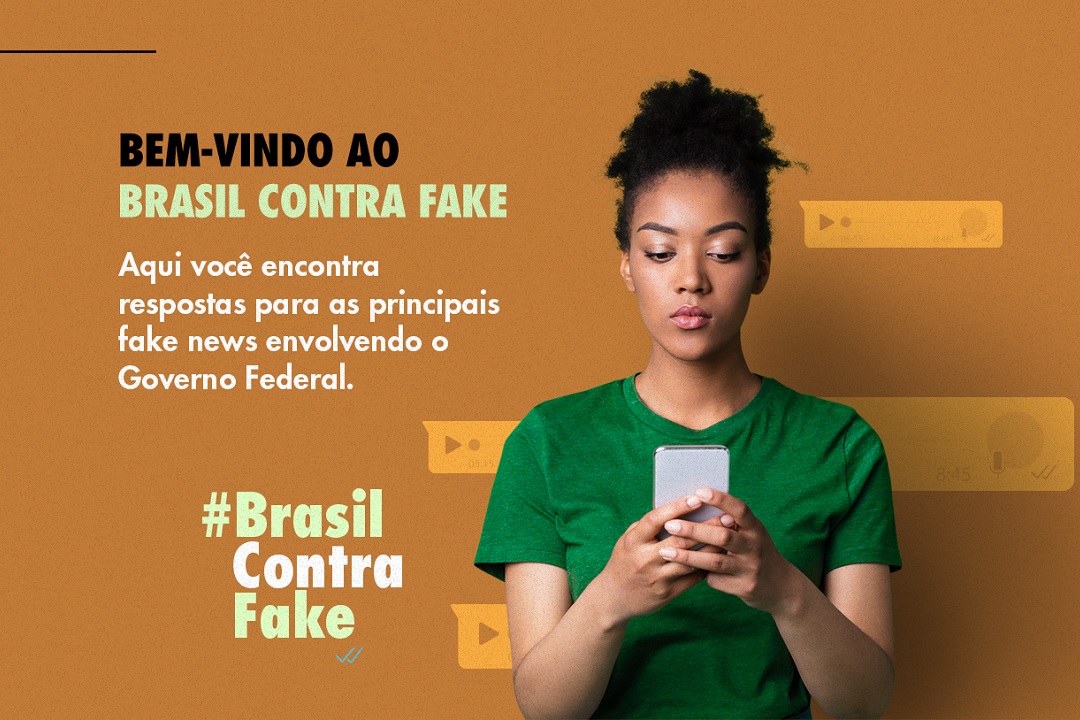 No site gov.br/brasilcontrafake é possível checar se um conteúdo recebido é fake news; portal tem passo a passo de como denunciar notícias falsas nas próprias redes sociais