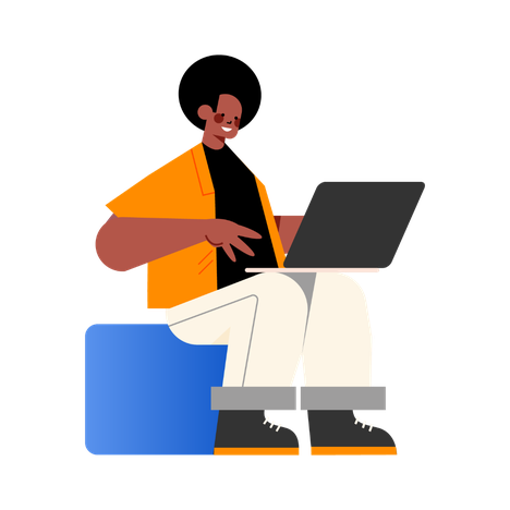 Imagem ilustrativa de um homem negro centado com um laptop no colo